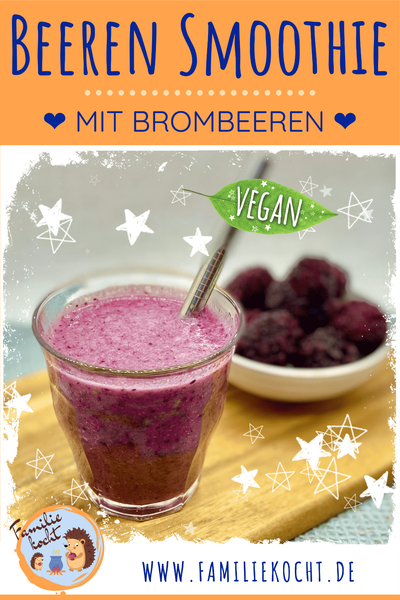 Veganer Beeren Smoothie mit Banane, Birne und Gerstengras