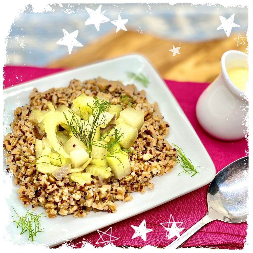 Kohlrabi Fenchel Gemüse mit Quinoa und Dinkel Rezept