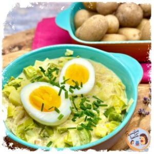 Lauchgemüse mit Pellkartoffeln und Ei
