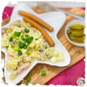 Kartoffelsalat mit Creme Fraiche Veggie Würstchen