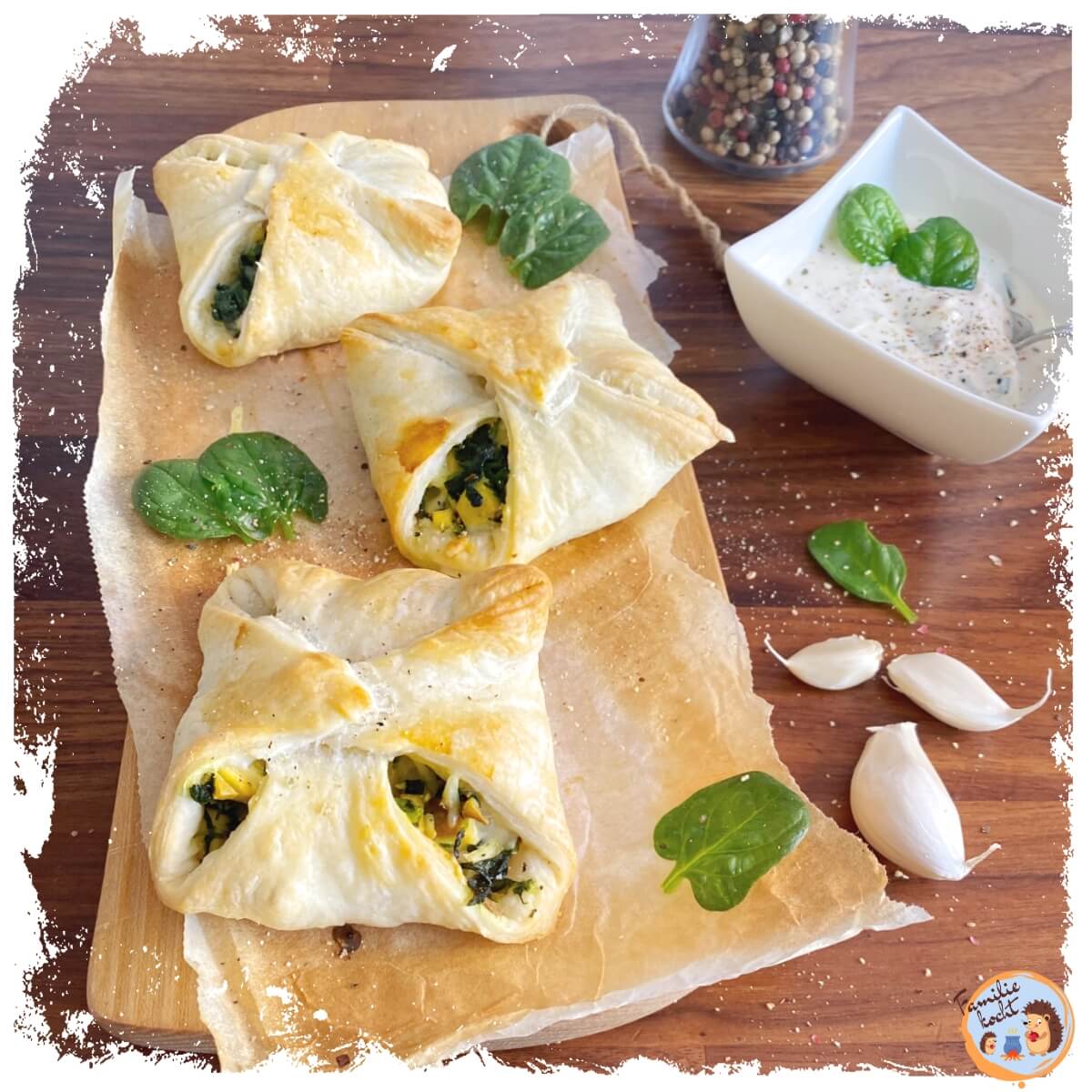 Herzhafte Blätterteigtaschen mit Blattspinat ★ knusprig &amp; frisch