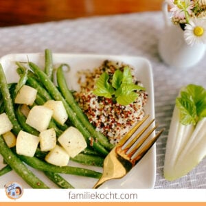 Grüne Bohnen Pfanne mit Quinoa & Birne