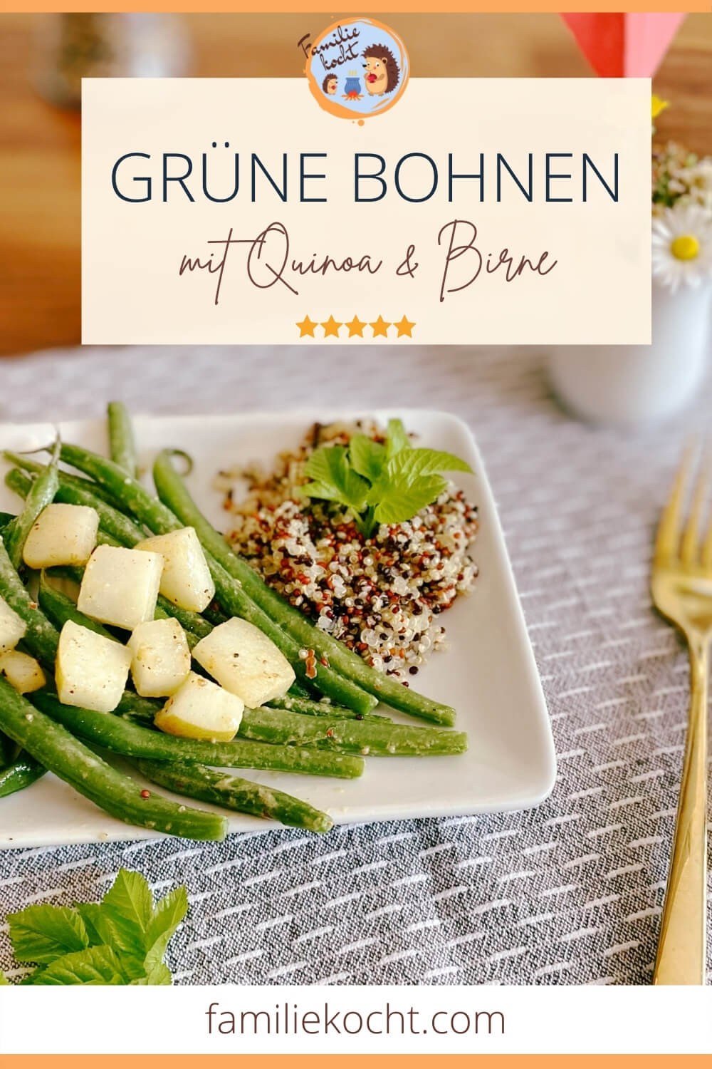 Grüne Bohnen Pfanne mit Quinoa & Birne