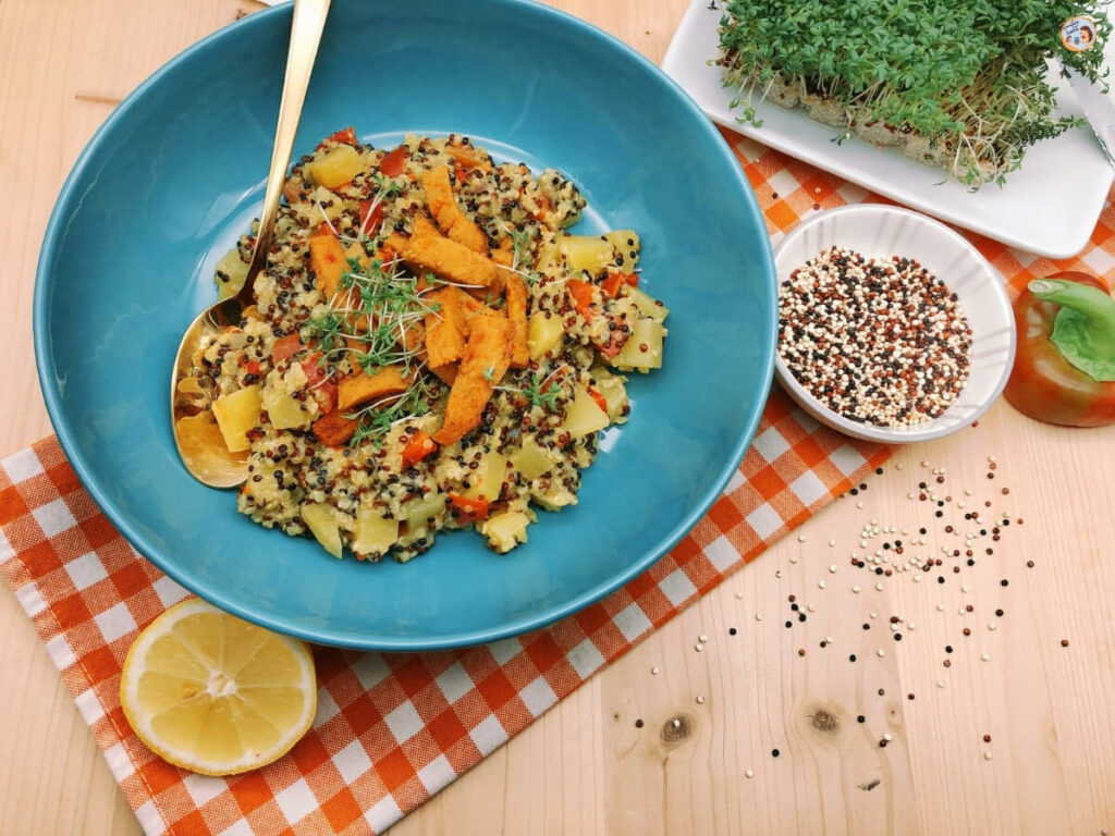 Quinoa Pfanne ♥ mit Veggie Bratstreifen • Familie kocht